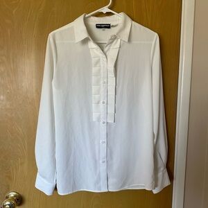 Karl Lagerfeld Women’s Collared Pleated Front Long Sleeve Button Up